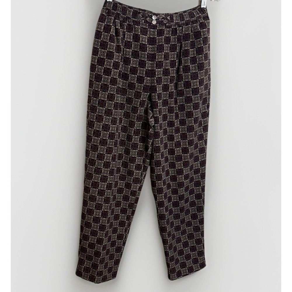 VTG 90 Norton McNaughton Trousers Sz10P Brown Cream Checkered High Waist Pleated